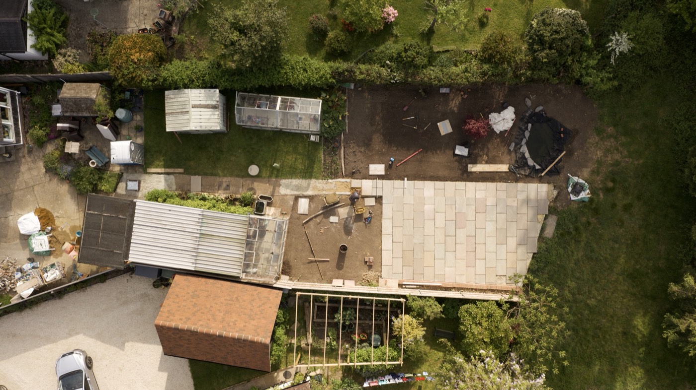 Aerial view of a completed driveway